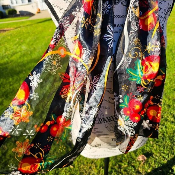 VTG Set Of 2 Festive Cats Ornament Print Oblong Holiday Theme Scarves. - Picture 13 of 15